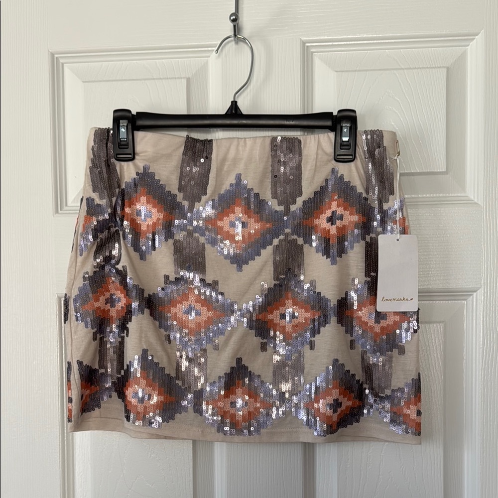 Love Marks Beige Sequin Skirt
